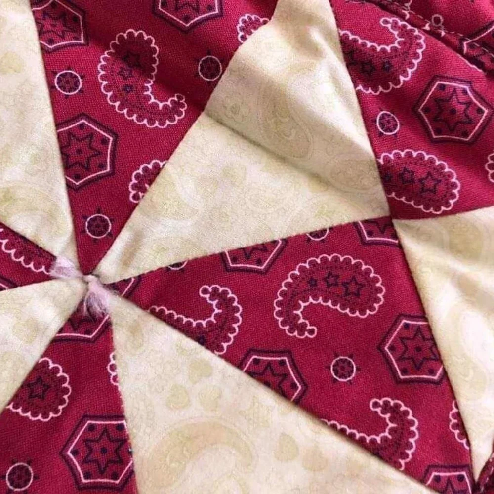 Quilt Handmade Tied Bow Tie 22x26 Paisley Red and Yellow #702-1